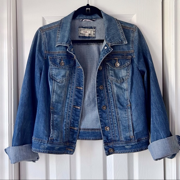 Dark Denim Jacket with Distressed Details Size Large - Picture 2 of 10